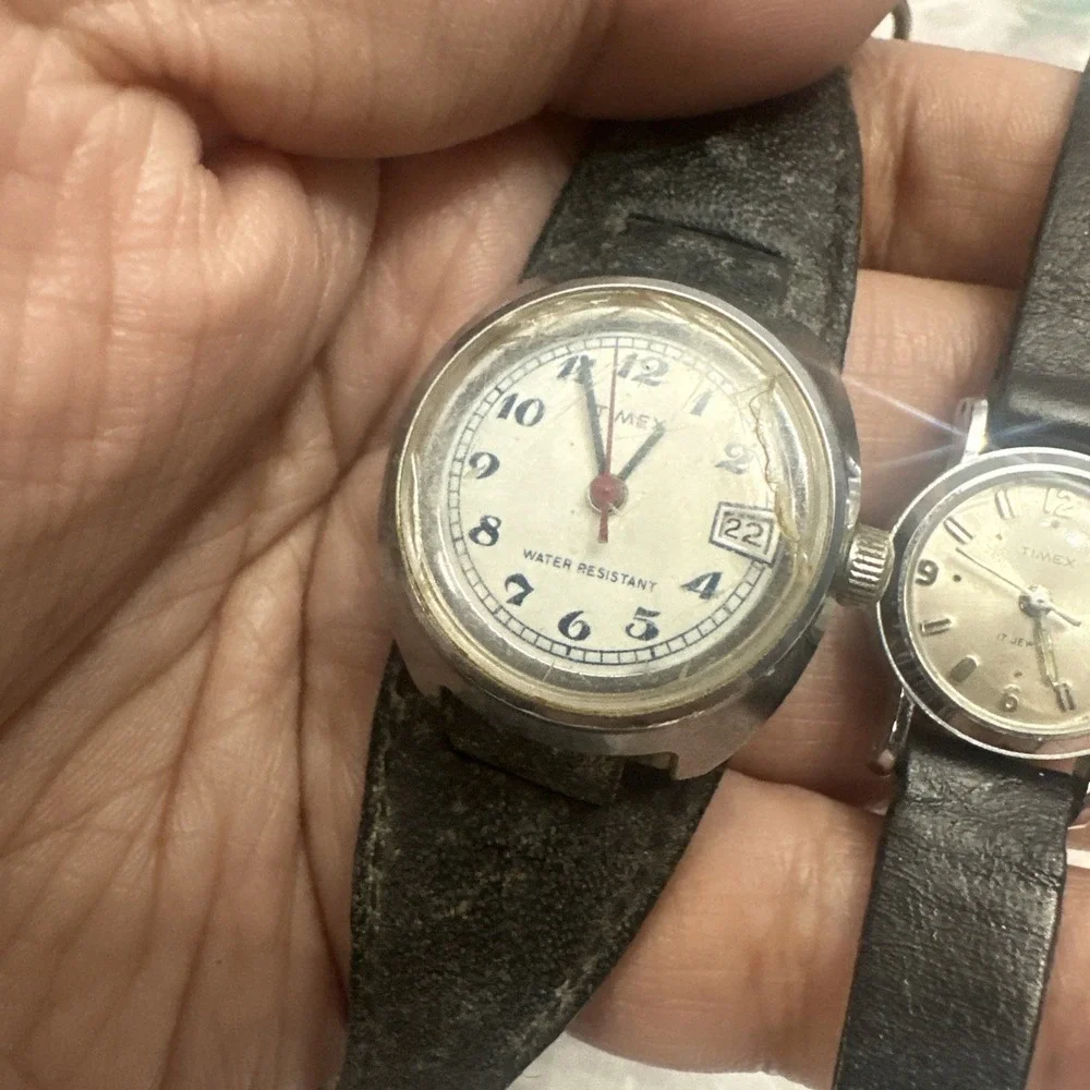 Both Working VTG Lot Of 2 Timex Women Date Silver Tone Mechanical Wind Watches